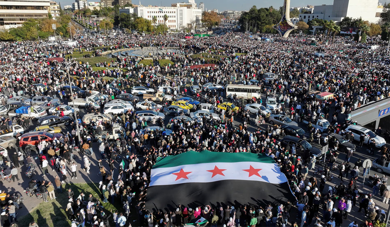 Umayyad Square in Damascus had a party-like atmosphere with music and celebrations